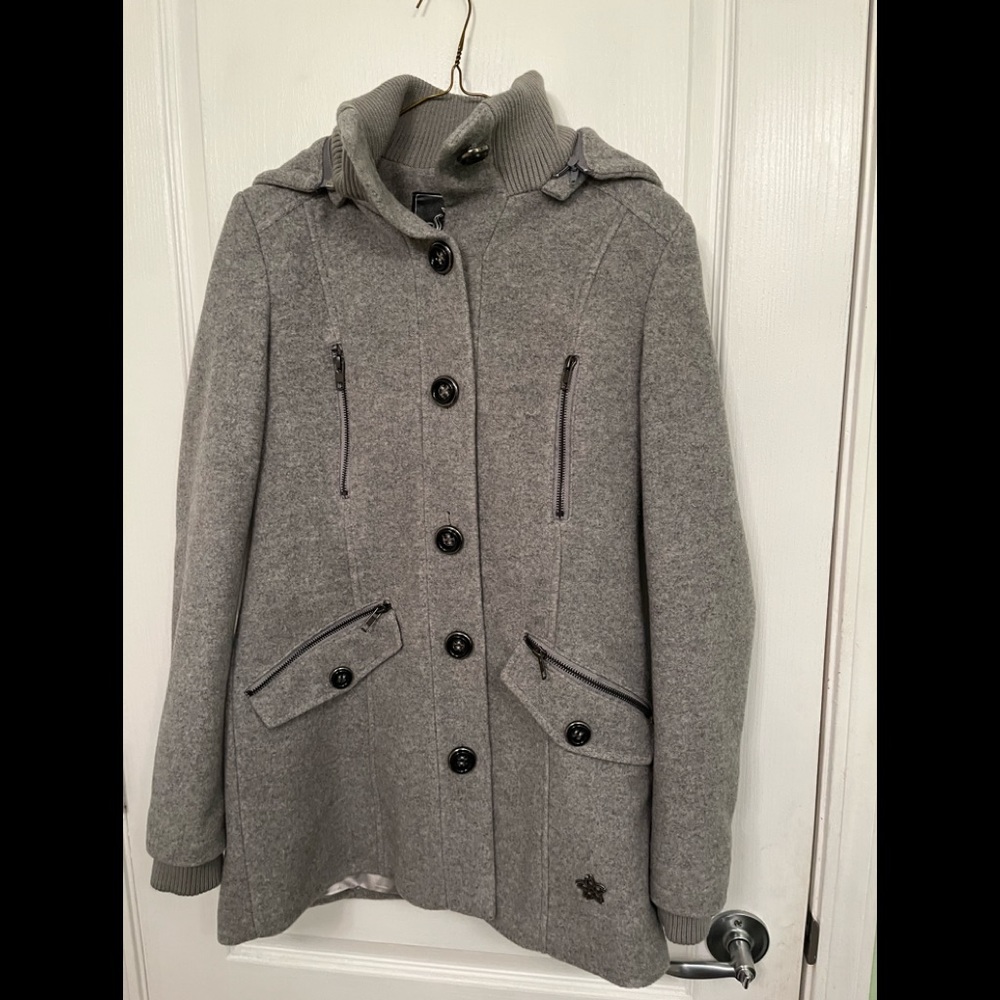 Sakura Women’s Grey Hooded Wool Blend Coat Size XS. Excellent Condition!